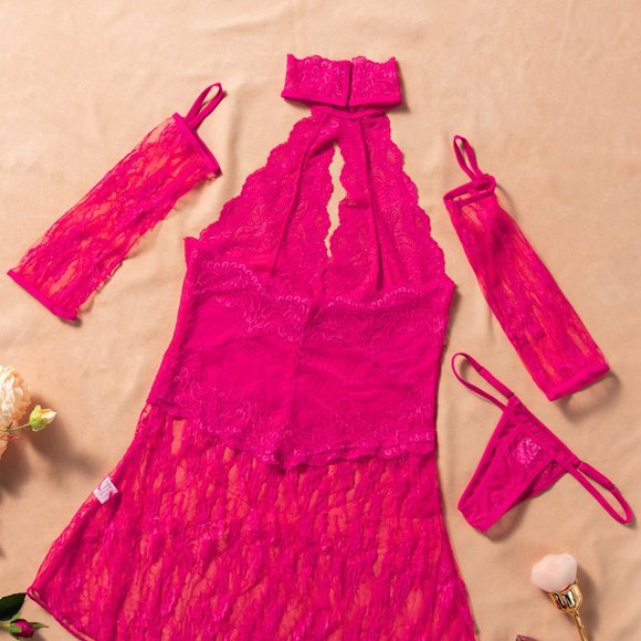 Halter Neck Babydoll W/ Thong & Gloves - Picture 11 of 11